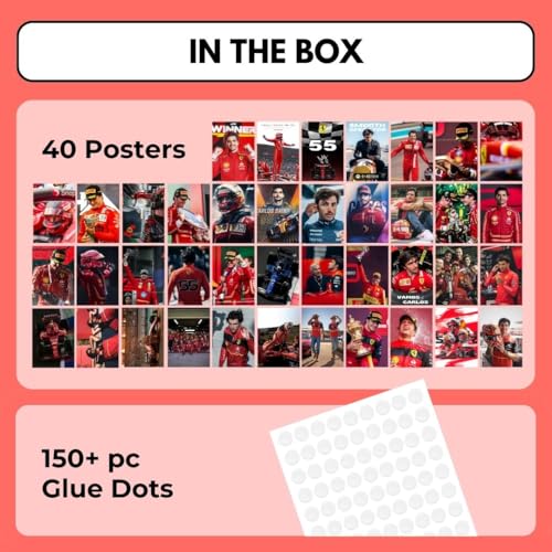 Image of Carlos Sainz Poster (Set of 40) | Formula One Carlos Sainz Mini Posters (15 x10 cm) | Ferrari F1 Poster Carlos Sainz Posters for Wall, Bedroom, Living room | Formula 1 Posters | Glue Dots Included