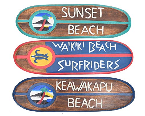 Interlifestyle Tabla de Surf 3 Decorativa 60 cm Waikiki Beach Surfrider Sunset Beach Maui Keawakapu Beach, Hawaii