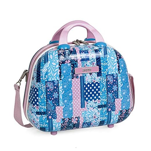 SKPAT - Neceser Mujer Rígido de Viaje Grande y Ligero Juvenil de Policarbonato Estampado de Marca SKPAT. Maleta de Aseo. Doble Asa de Mano, Asa Bandolera Desmontable. Banda trasera para Tr, Color Azul