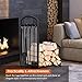 COSTWAY Fireplace Log Rack with Tong, Brush, Shovel and Poker, Iron Fireside Companion Set Firewood Storage Log Holder for Indoor Outdoor (with holder)