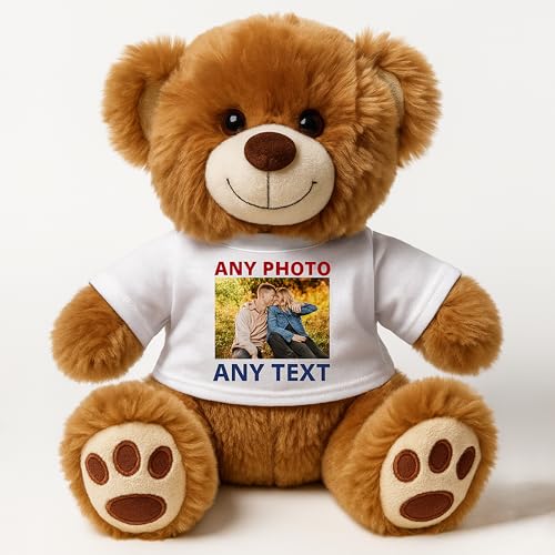 EKAM Personalised Photo Bear Customise Teddy Bear With Your Own Text/Image/Message Gifts for Girlfriend Boyfriend on Valentines Day Birthday Christmas Funny Teddy Stuffed Animal (Medium)