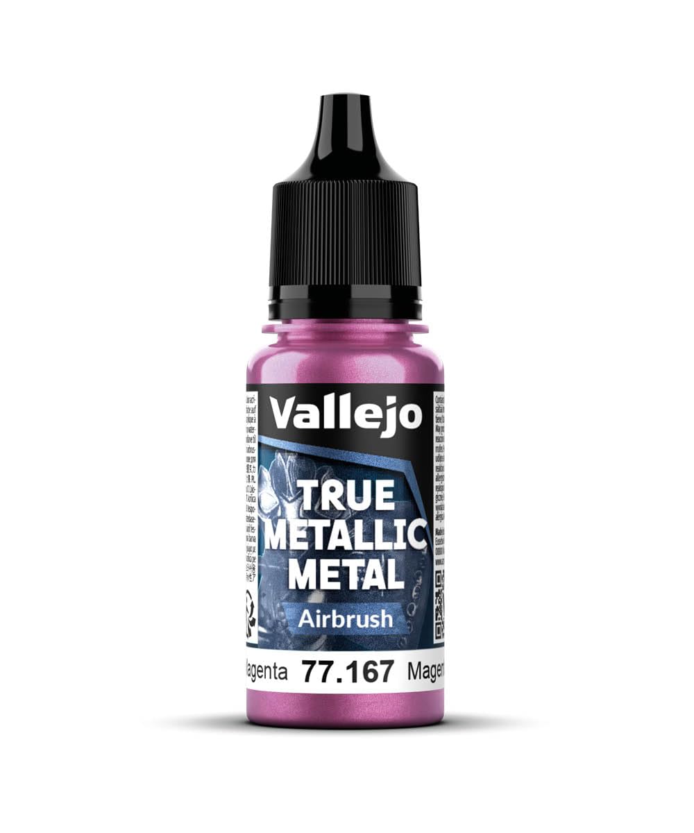 Vallejo True Metallic Paint 167, 18ml Crimson Magenta, Airbrush Formulation, Smooth Finish, High Color Intensity, No Thinning Required