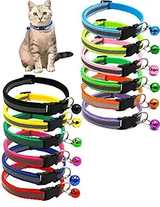 Woofy Reflective Safe Pets Collar with Bells Adjustable Length Puppy Collar Reflected Sot Nylon Collar for Puppy and Cat (10 MM, Available As Per Color) - Pack Of 1