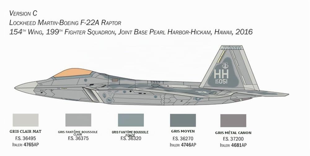 Italeri -2822 F-22A Raptor, Échelle 1:48, Modèle Kit, Modèle en Plastique à Monter, Modélisme, Couleur Gris, IT2822