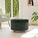 HomePop Home Decor | Large Button Tufted Velvet Round Storage Ottoman | Ottoman with Storage for Living Room & Bedroom, Loden Green Velvet, 28