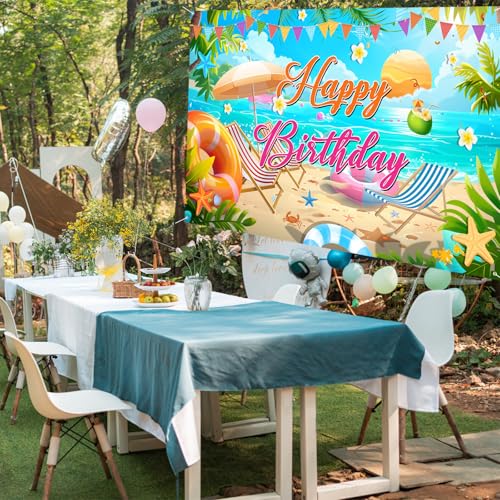 Image of Summer Happy Birthday Banner Decorations, Backdrop Decor Supplies, Happy Sign for Backdrop, Large Beach Theme Birthday Banners Supplies Suitable for Any Lively Theme Party Event