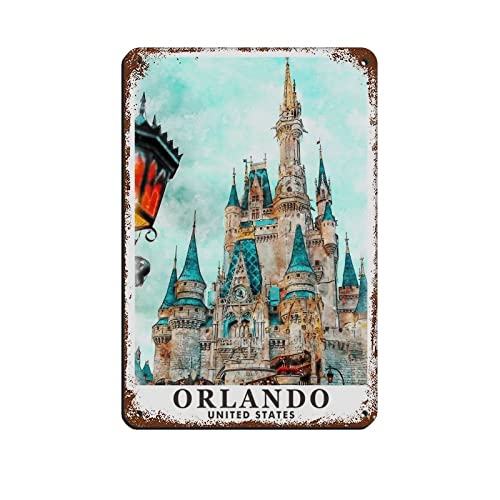 AZOLID Plaque en métal Orlando Florida USA Voyage Plaque en étain rétro Bar Pub Diner Café Maison Salle de bain et chambre Art 14 x 20 cm