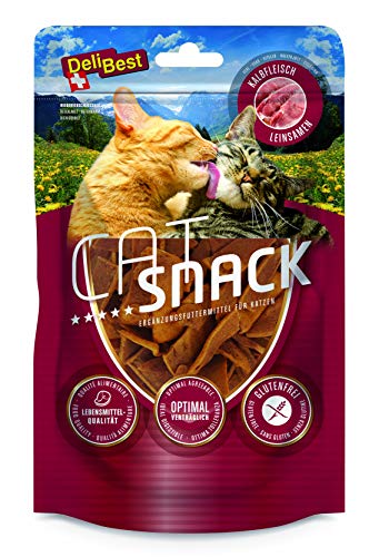DeliBest Snack per gatti in 100% carne di vitello svizzera, senza cereali, trattamento semi-umido, facile da digerire, snack per gatti per pelliccia, adatto per chi soffre di allergie, 45 g