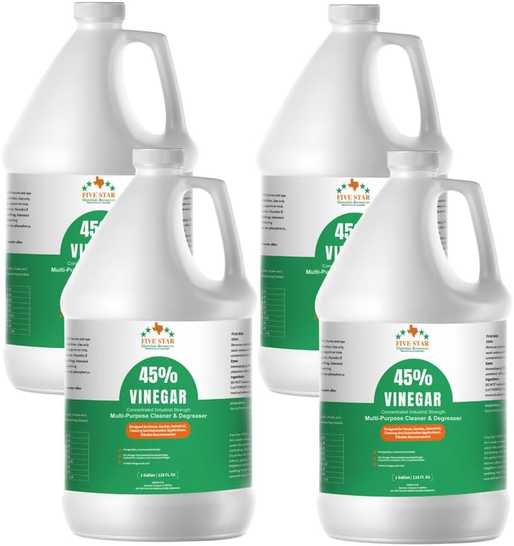 45% Vinegar Concentrated | White Vinegar for Cleaning and Garden | Home, and Outdoor Pure | Max Performance 9X Power | with Instructions (4 Gallon (512 fl oz))