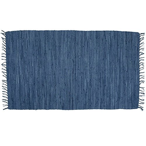 Bristol Blue Hand Woven Rag Throw Rug, 30 x 50, 100% Cotton Tightly Woven T.