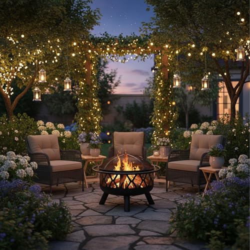 Relaxdays Brasero avec Grillage, avec Protection étincelles & tisonnier, terrasse, D 75 cm, Jardin et terrasse, Noir – Image 4