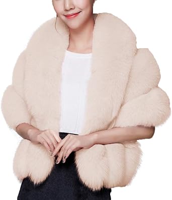 Caracilia Women Luxury Faux Fur Coat Jackets Wrap Cape Shawl for Wedding Party