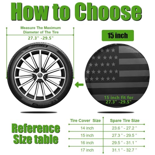Image of 15 Inch Thickening Spare Tire Cover with American USA Flag Waterproof Dustproof PU Leather Tough Tire Wheel Cover Fit for Jeep Wrangler RV SUV Truck Travel Trailer (for Diameter 27 inch - 29 inch)
