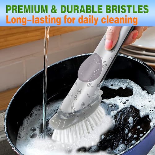 Image of Dish Brush Refills, 4 Pack Dish Washing Replacement Head for OXO Kitchen Brush, Brush Cleaning Soap Dispensing Head Replacement for Scrubber (Grey)