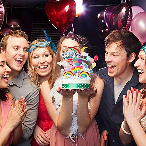 Humairc Eenhoorn regenboog taartdecoratie Happy Birthday taarttopper luchtballon sterren cake-topper taart opzetstukken… - Image 7
