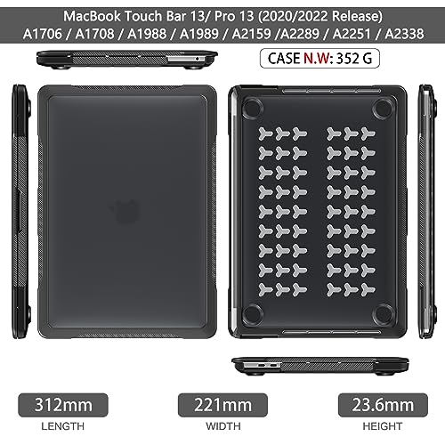 Batianda 4-in-1 Ultimate Case for MacBook Pro 13 inch 2022 2020 Model A2338 M2 M1 Chip A2251 - Matte Translucent Rugged Armor Shell with Carbon Fiber Texture Shockproof Bumper - Anti-Fingerprint Black by Batianda - Image 6