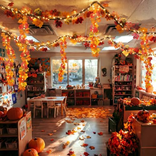Bucherry 32 Pcs Fall Maple Leaves Garland 9.8ft Autumn Porch Door...