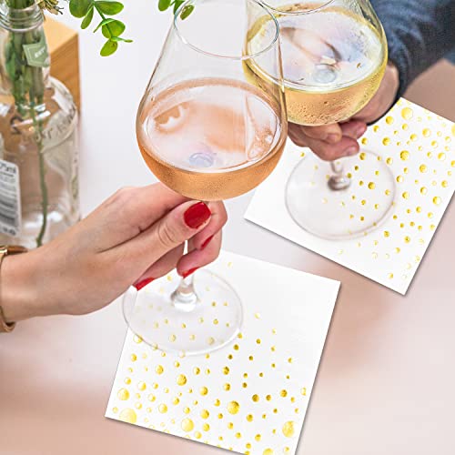 Dots Gold Napkins Cocktail Disposable Paper Gold Foil 50 Pieces Pack 2 Ply 5"X5" Folded Inches Beverage Party Or Event Supplies #TOP3