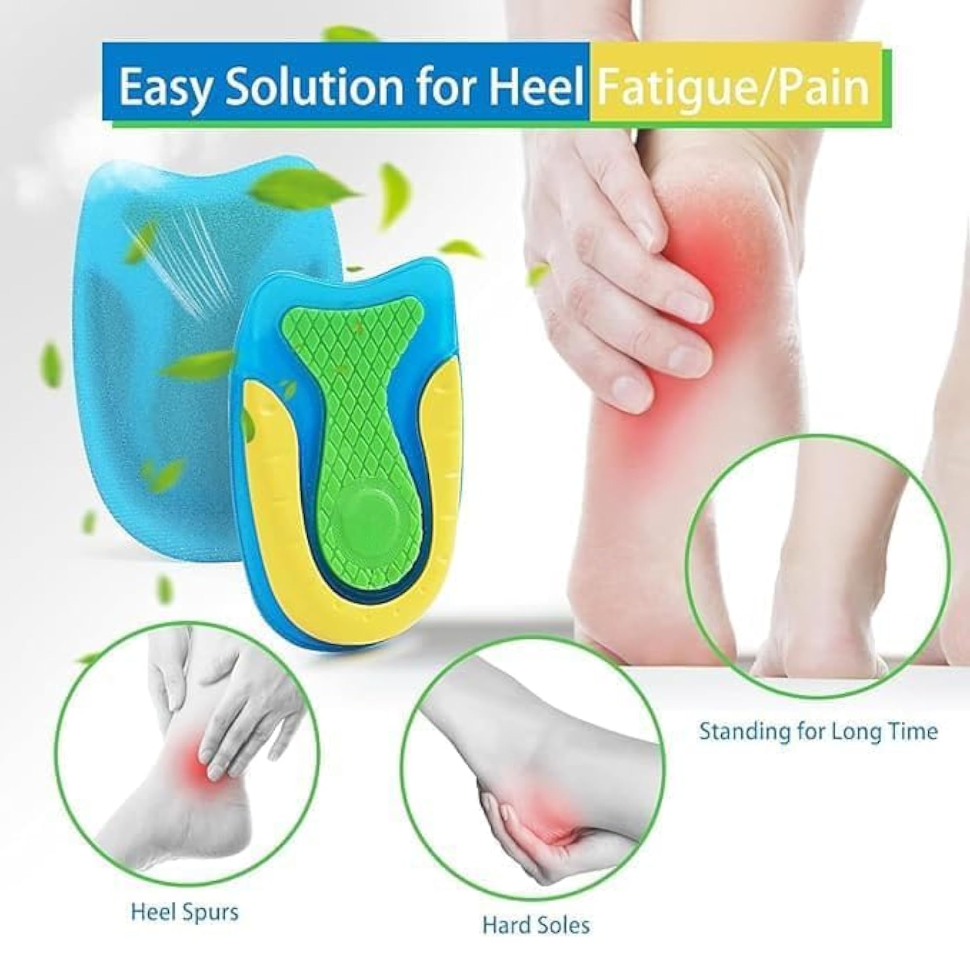 Gel Heel Cups for Men, Shock Absorption Pads for Pain Relief