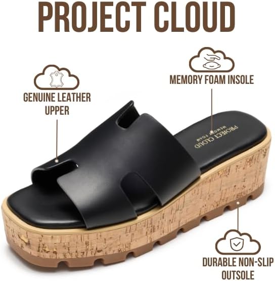 Project Cloud 100% Genuine Leather Wedge Platform Sandals Women Footwear - Memory Foam Insole and Non-Slip Platform Slides for Women - Lightweight Womens Sandals (MILA) - Image 2