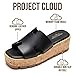 Project Cloud 100% Genuine Leather Wedge Platform Sandals Women Footwear - Memory Foam Insole and Non-Slip Platform Slides for Women - Lightweight Womens Sandals (MILA,BLKLEA,7M)