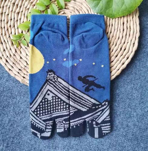 Fendawn Strive 4 Pairs Japanese Style Men's Two-toe Socks Cotton Cosplay Socks (Random Pattern)3