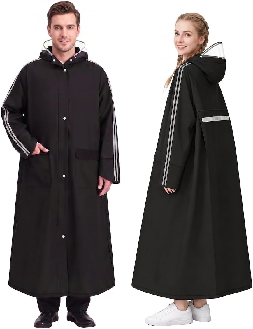 Waterproof Raincoat, Lightweight Long for Women & Men, Hood & Visor