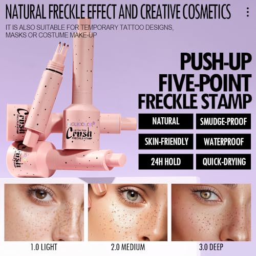 Sommersprossen Stift für natürliche Freckles & empfindliche Haut | 24h Wasserdichter Make-up Freckles Pen mit Drucktechnik | Schnelltrocknend & hautfreundlich Freckle Stamp - 2.0 Mittel