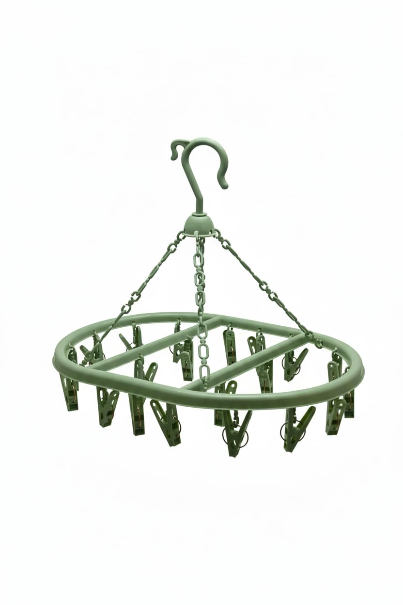 SWL Laundry Drying Essentials | Horse Airer, Sock Dryer with Pegs & Cloth Pegs for Everyday Use (Green, 20 Pegs Hanging Airer)
