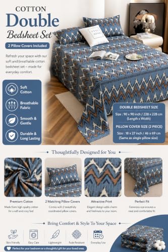 Image of IVAZA 240 TC Soft Ezyption Cotton Floral Print King Size Bedsheet - with 2 Pillow Covers, Hypoallergenic, Brethable, (Size- 90 x 90 Inch) Grey Sky