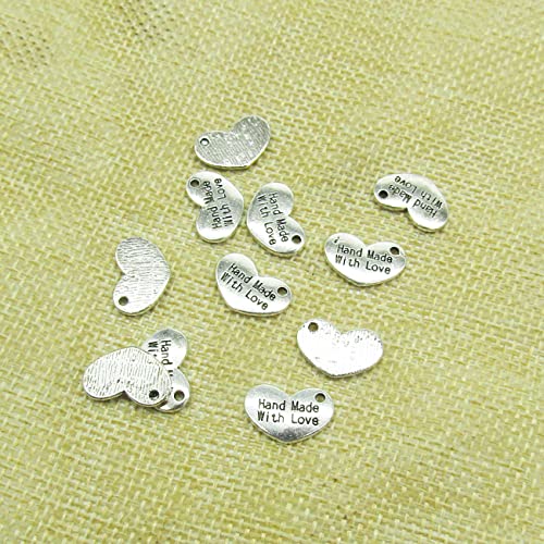Faiwawu 60 Pcs Silver Hand Made With Love Charm Message Word Charms Pendant Heart Shape Charms For For Jewelry Crafts Making #TOP3