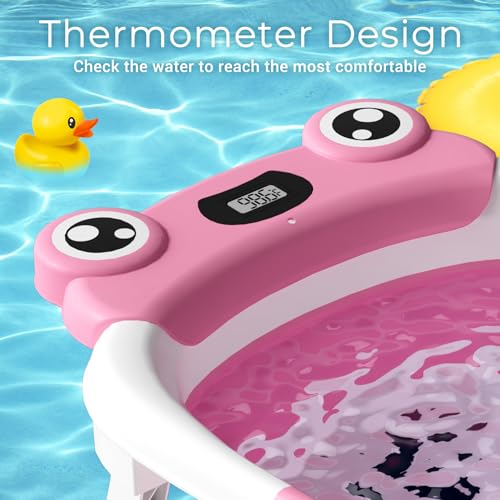 Image of BUNWAG Baby Bathtub,Collapsible Newborn Bathtub for Infant to Toddler with Soft Cushion and Thermometer,Portable Travel Newborn Tub with No-Slip Feet,Baby Shower Gifts,0-12 Months Babybath,Bright Pink