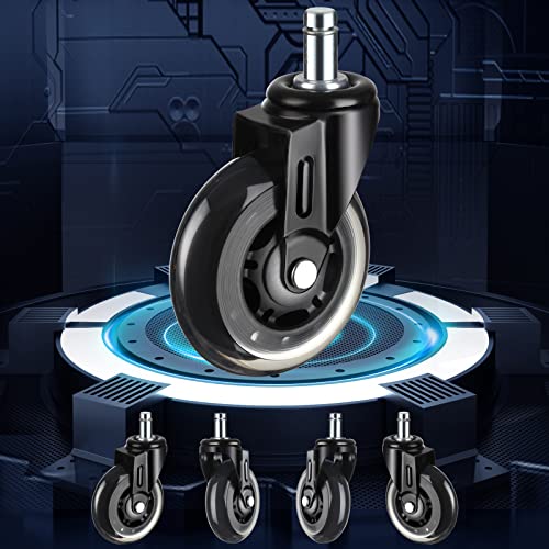 Popolov Office Chair Wheels,Replacement Wheels For Office Chairs,98% Universal Fit Chair Caster,Wheels For Carpet,Hardwood,Tile (3 Inch, Set Of 5) #TOP17