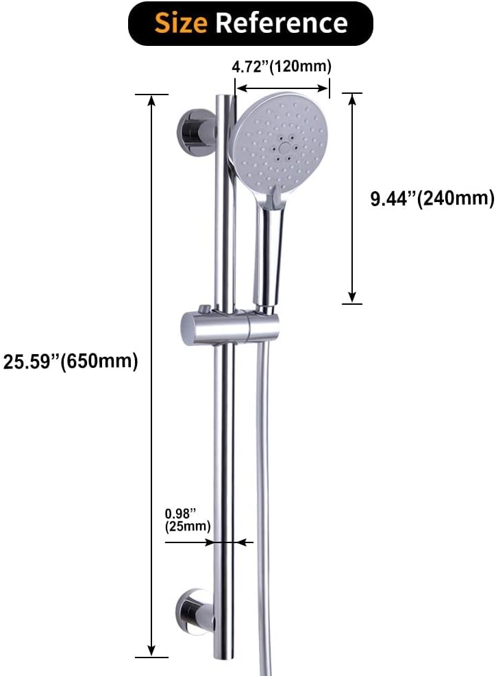 Shower Slide Bar with three Function Massaging Hand Shower Head Adjustable SUS 304 Stainless Steel Polished D500011C