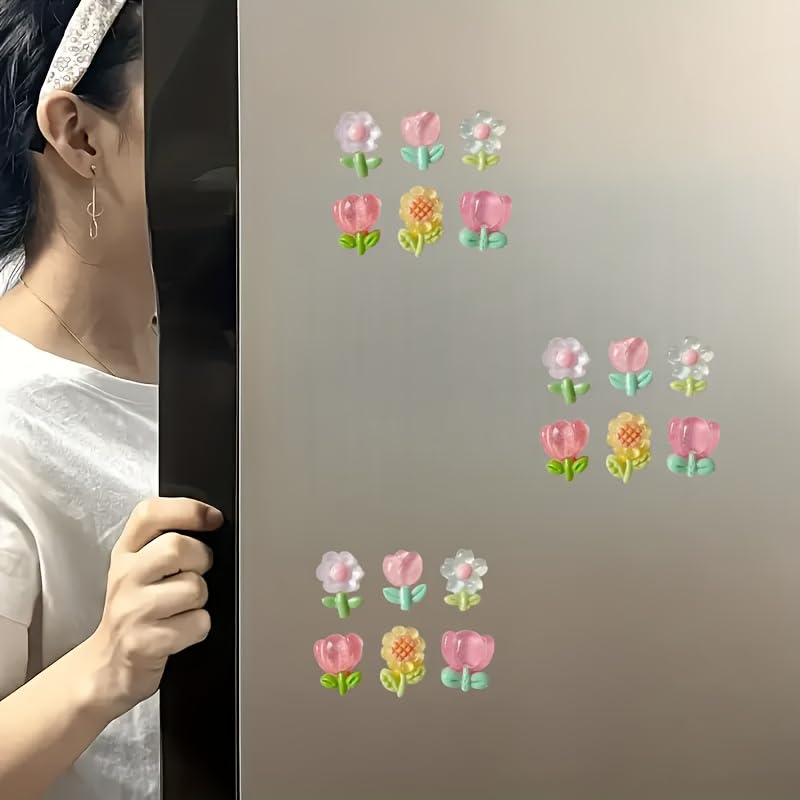 Set 6 imanes decorativos de flores para refrigerador miniatura 2