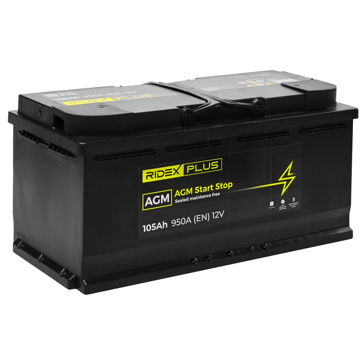 RIDEX PLUS 1S0053P AGM Start-Stop Batería Coche 105Ah 950A 12V B13 DIN/ISO L6 Baterías de Arranque de 100Ah 95Ah Compatible con BMW 5 Touring F11 5 Sedán F10, AUDI A4 B8 Avant 8K5 A6 C7 Avant 4G5, 4GD