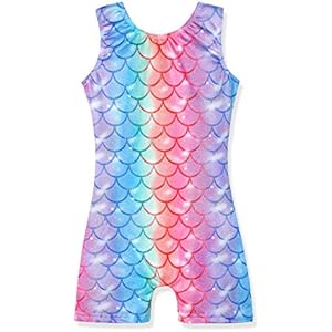 HOZIY Gymnastics Leotards for Girls Unicorn Aurora Rainbow Mermaid Dinosaur Cupcake Sparkle Biketard Toddlers Kids Children 7-8 Years Colorful Mermaid