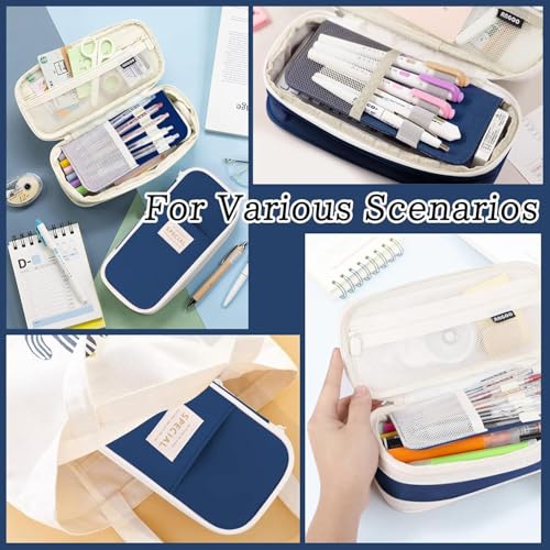 Image of Big Capacity Pencil Cases with Compartments Pencil Pouch Aesthetic for Kids Teen Students, Expendable Stationery Organizer Pen Bag for College School Office