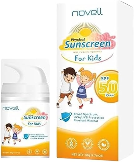 Novell Physical Sunscreen for Kids – Mineral-Based, Broad Spectrum SPF 50, Gentle &amp; Water-Resistant Protection