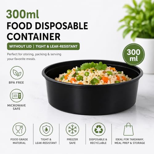 Image of 300ML food storage containers with leak-proof lids. BPA-free, microwave-safe, freezer-safe, reusable, and perfect for meal prep, takeaways, lunch packing, and food storage. Set of 20 containers.