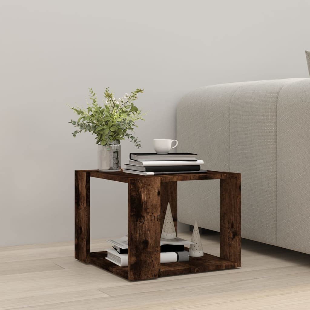 Mesa de centro de roble ahumado, 40 x 40 x 30 cm, de material de madera, moderno mueble pequeño con estante para salón, sofá, mesa lateral para salón, dormitorio, corredor