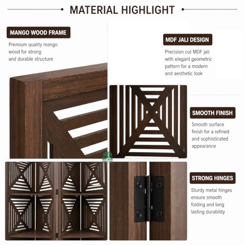 Image of Wooden Room Divider 6 Feet, 4-Panel Folding Wooden Partition for Living Room, Office, Pooja Room, Restaurant, Kitchen & Balcony (2W x 1.82H Meters). (Coffee-Shelves)