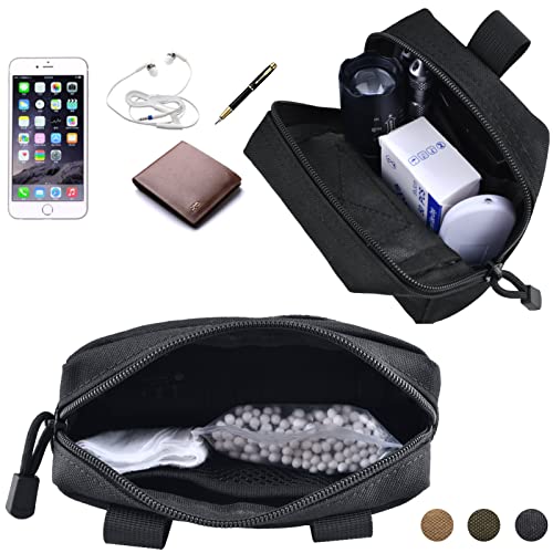 Azarxis 2 Pack Molle Pouches, Tactical Compact Water-Resistant Edc Small Utility Pouch Waist Bags Sundries Storage Admin Organize Gear Gadget For Military Backpack (Black) #TOP5