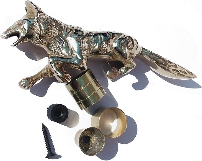 Miniatura 3 de Mango de cabeza de lobo de latón macizo en relieve antiguo para bastones de bastón, dorado