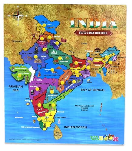 Wooden India Map Puzzle for Kids | Learn States & Capitals | Thic...