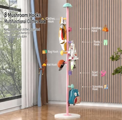 Image of HomeCloud Heavy-Duty Steel Coat Hanging Stand for Home & Boutiques-Freestanding Clothes Hanger Rack for Coats, Jackets, Hats, Bags & Daily Garments (Pink)