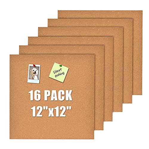 Okydoky 30x30cm Self-Adhesive Cork Board Tiles 4mm Thick - 16 Pack for Office Home School