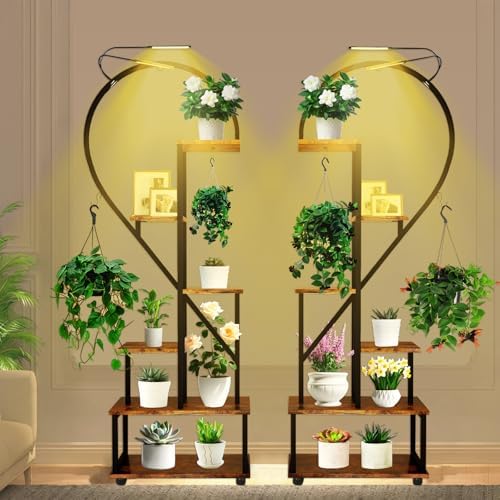 2PCS 6 Tier Tall Plant Stand Indoor with Grow Lights, Half Heart ...