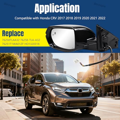 Dexepe Driver Side Mirror Assembly Compatible with Honda CRV 2017-2022 With Heated, Blind Spot Monitor, Turn Signal, Power Adjustable Glass Black Replace 76258TLAA32 HO1320318 (9 Pin Left) by Dexepe - Used condition - Image 7