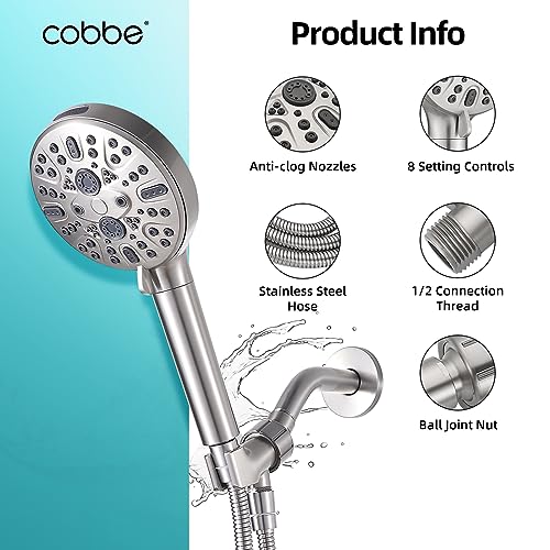 Image of Filtered Shower Head with Handheld - High Pressure 9 Spray Modes Showerhead with 16-Stage Water Softener for Hard Water - Purifying Detachable Hand Held Shower Head, Brushed Nickel